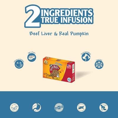 Show full view: Benny Bullys Mini Chops Smart Pack Beef Liver Plus Pumpkin Freeze-Dried Dog Treats, .6-oz box slide 3 of 6