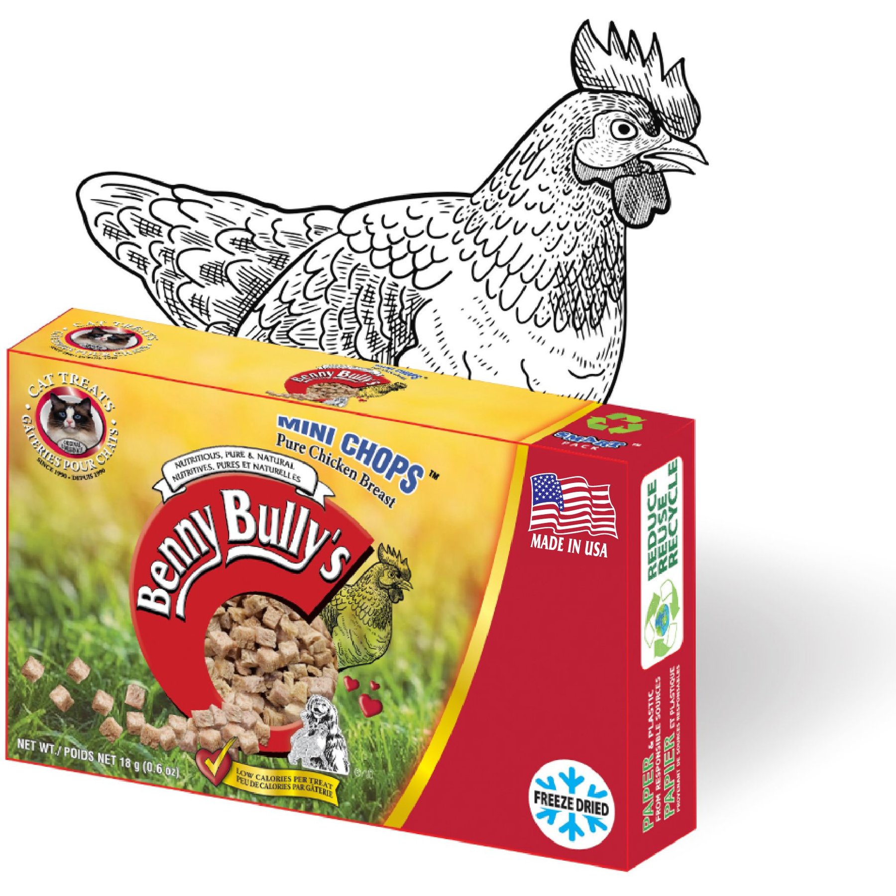 Benny Bullys Mini Chops Smart Pack Pure Chicken Breast Freeze-Dried Cat Treats, .6-oz box