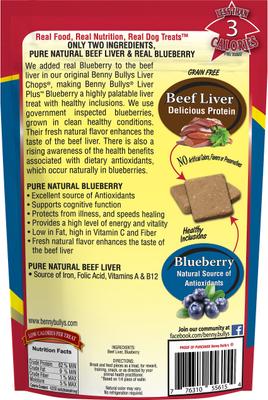 Show full view: Benny Bullys Plus Beef Liver & Blueberry Freeze-Dried Dog Treats, 2.1-oz bag slide 4 of 4
