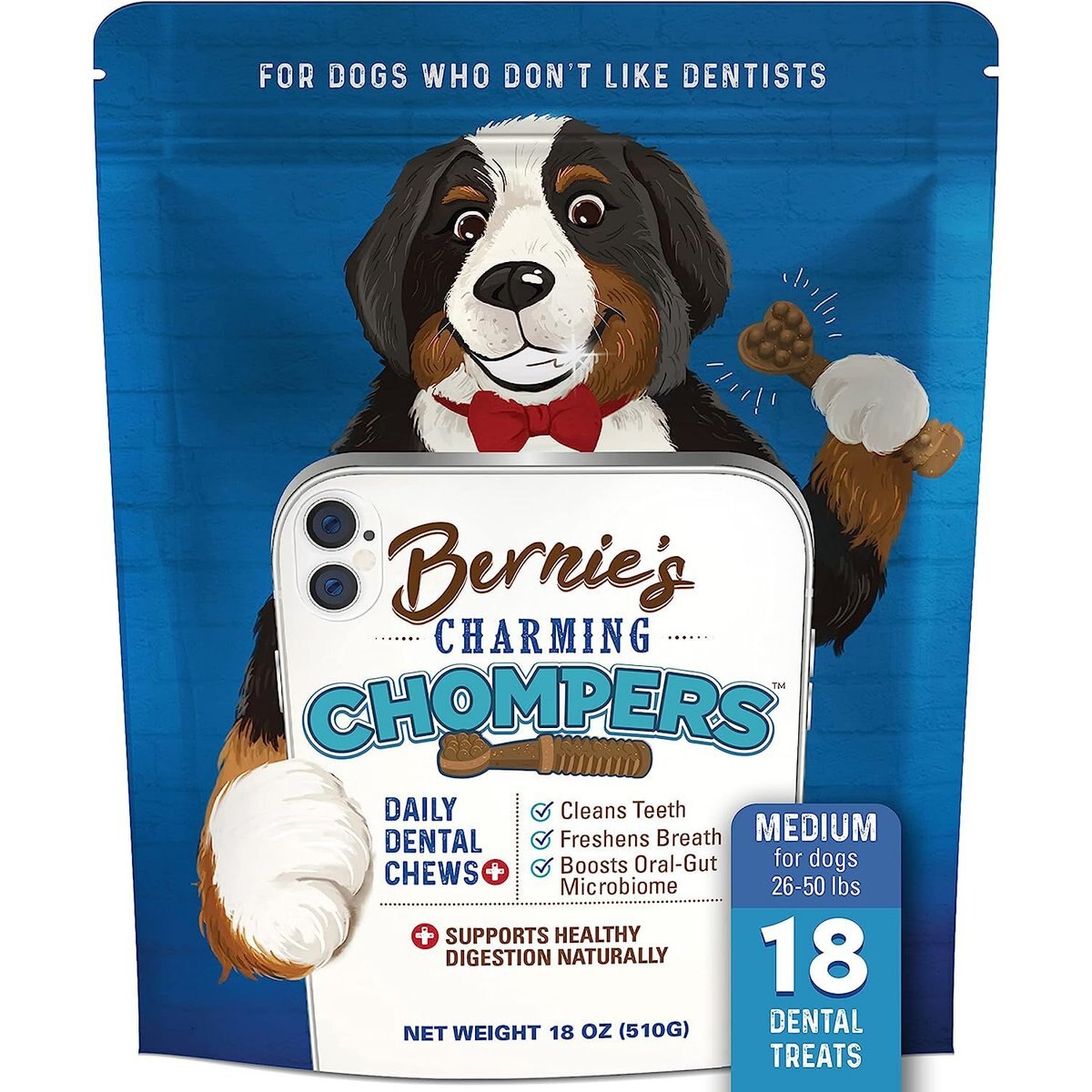 Bernie's Charming Chompers Daily Dental Chews Medium Dog Dental Treats, 18 count