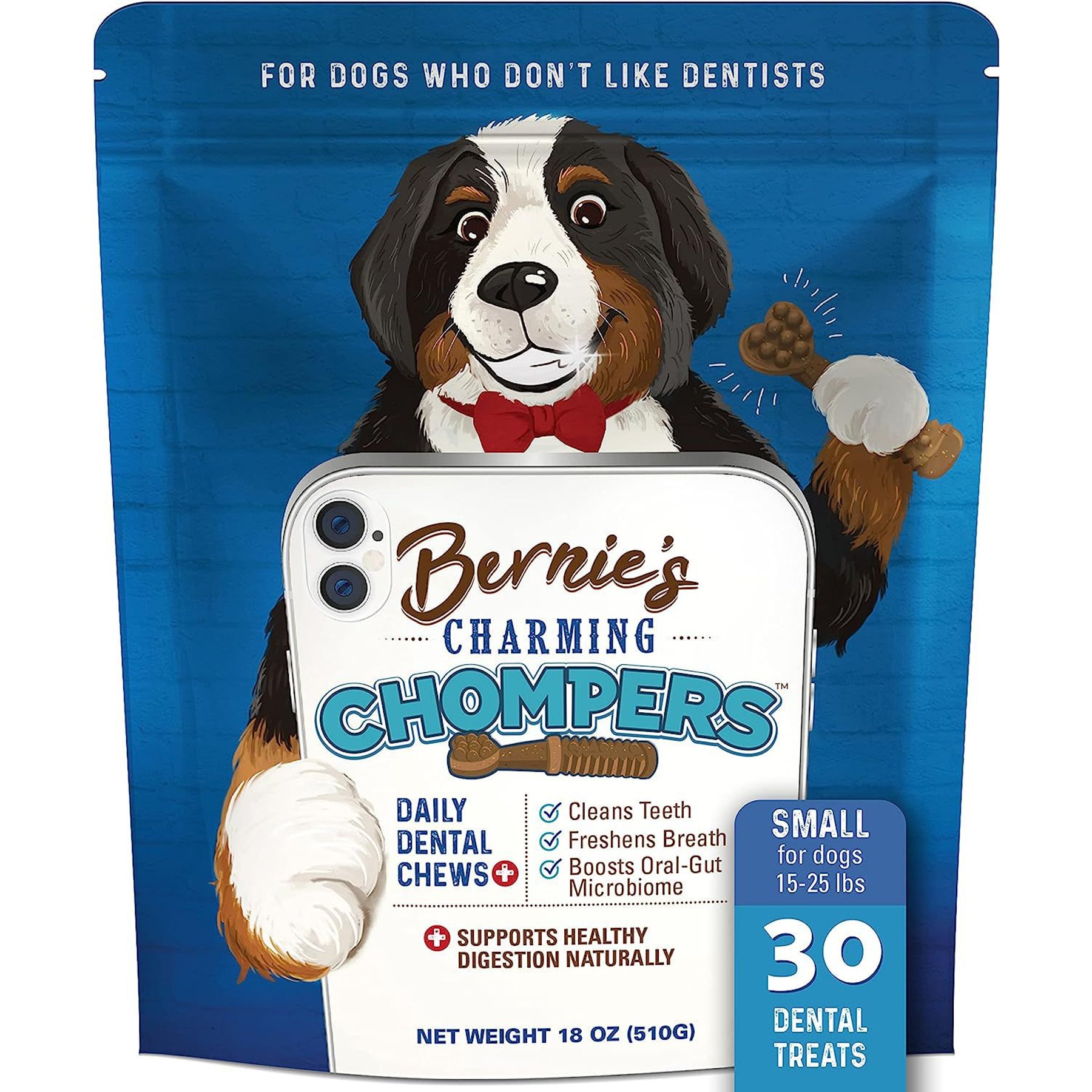 Bernie's Charming Chompers Daily Dental Chews Small Dog Dental Treats, 30 count