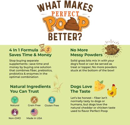 Show full view: Bernie's Perfect Poop Cheddar Cheese Flavor Digestion Support Dog Supplement, 12.8-oz bag slide 5 of 12