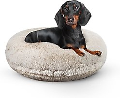Bessie + Barnie Signature Short Shag Luxury Extra Plush Faux Fur Bagel Dog & Cat Bed, Blondie, Medium