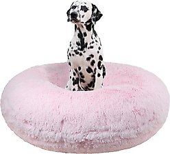 Bessie + Barnie Signature Short Shag Luxury Extra Plush Faux Fur Bagel Dog & Cat Bed, Bubble gum, X-Large slide 2 of 4