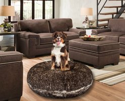 Bessie + Barnie Signature Short Shag Luxury Extra Plush Faux Fur Bagel Dog & Cat Bed, Frosted Beige, Large