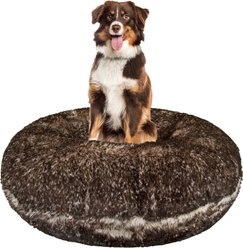 Bessie + Barnie Signature Short Shag Luxury Extra Plush Faux Fur Bagel Dog & Cat Bed, Frosted Beige, Large slide 2 of 5