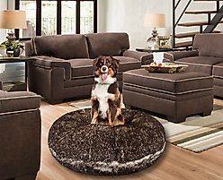 Bessie + Barnie Signature Short Shag Luxury Extra Plush Faux Fur Bagel Dog & Cat Bed, Frosted Beige, Medium