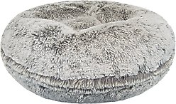 Bessie + Barnie Signature Short Shag Luxury Extra Plush Faux Fur Bagel Dog & Cat Bed, Frosted Snow, Large slide 2 of 6