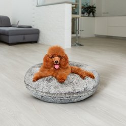 Bessie + Barnie Signature Short Shag Luxury Extra Plush Faux Fur Bagel Dog & Cat Bed, Frosted Snow, Medium