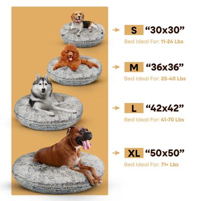 Show full view: Bessie + Barnie Signature Short Shag Luxury Extra Plush Faux Fur Bagel Dog & Cat Bed, Frosted Snow, Medium slide 5 of 9