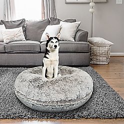 Bessie + Barnie Signature Short Shag Luxury Extra Plush Faux Fur Bagel Dog & Cat Bed, Frosted Snow, Small