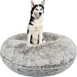 Bessie + Barnie Signature Short Shag Luxury Extra Plush Faux Fur Bagel Dog & Cat Bed, Frosted Snow, Small slide 2 of 5