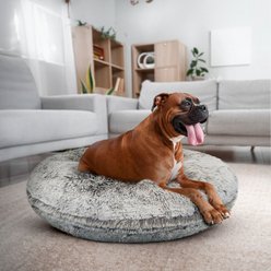 Bessie + Barnie Signature Short Shag Luxury Extra Plush Faux Fur Bagel Dog & Cat Bed, Frosted Snow, X-Large