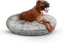 Bessie + Barnie Signature Short Shag Luxury Extra Plush Faux Fur Bagel Dog & Cat Bed, Frosted Snow, X-Large slide 2 of 6
