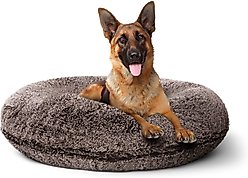 Bessie + Barnie Signature Short Shag Luxury Extra Plush Faux Fur Bagel Dog & Cat Bed, Frosted Willow, Large