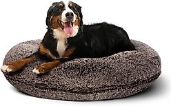 Bessie + Barnie Signature Short Shag Luxury Extra Plush Faux Fur Bagel Dog & Cat Bed, Frosted Willow, X-Large