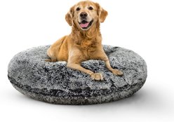 Bessie + Barnie Signature Short Shag Luxury Extra Plush Faux Fur Bagel Dog & Cat Bed, Mightnight Frost, Large