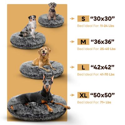 Show full view: Bessie + Barnie Signature Short Shag Luxury Extra Plush Faux Fur Bagel Dog & Cat Bed, Mightnight Frost, Large slide 6 of 10