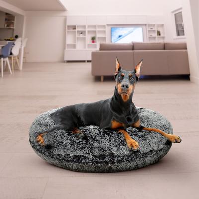 Show full view: Bessie + Barnie Signature Short Shag Luxury Extra Plush Faux Fur Bagel Dog & Cat Bed, Mightnight Frost, X-Large slide 2 of 9