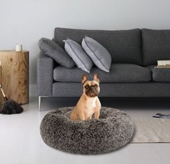 Bessie + Barnie Ultra Plush Deluxe Comfort Snuggle Bolster Cat & Dog Bed, Grey, Large