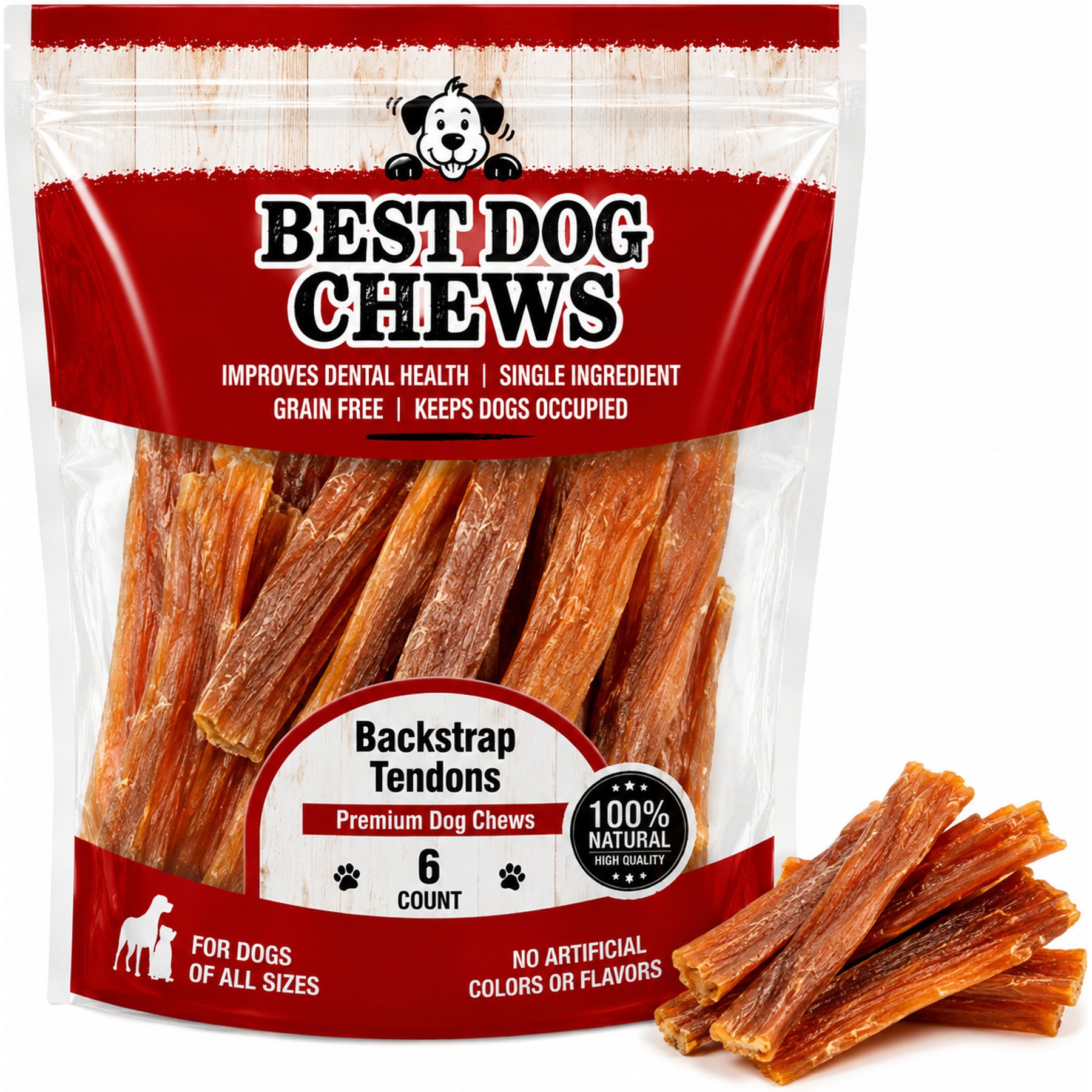 Best Dog Chews Backstrap Tendons Beef Flavored Dog Chews, 6 count