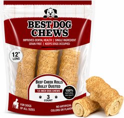 Best Dog Chews Beef Cheek Rolls Bully Dusted 9 to 12-in Dog Treats, 3 count