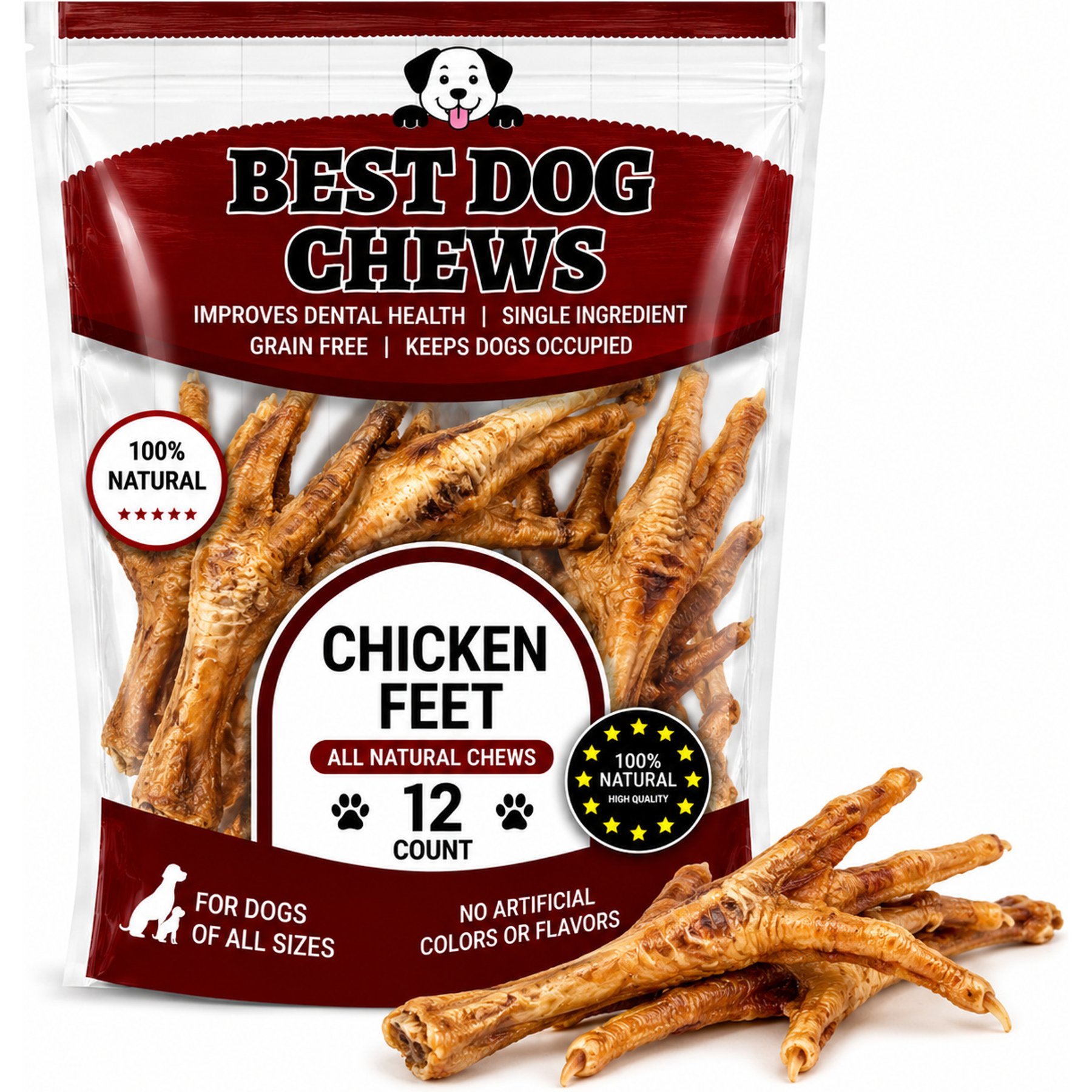 Best Dog Chews Chicken Feet Chicken Flavored Dog Chews, 12 count