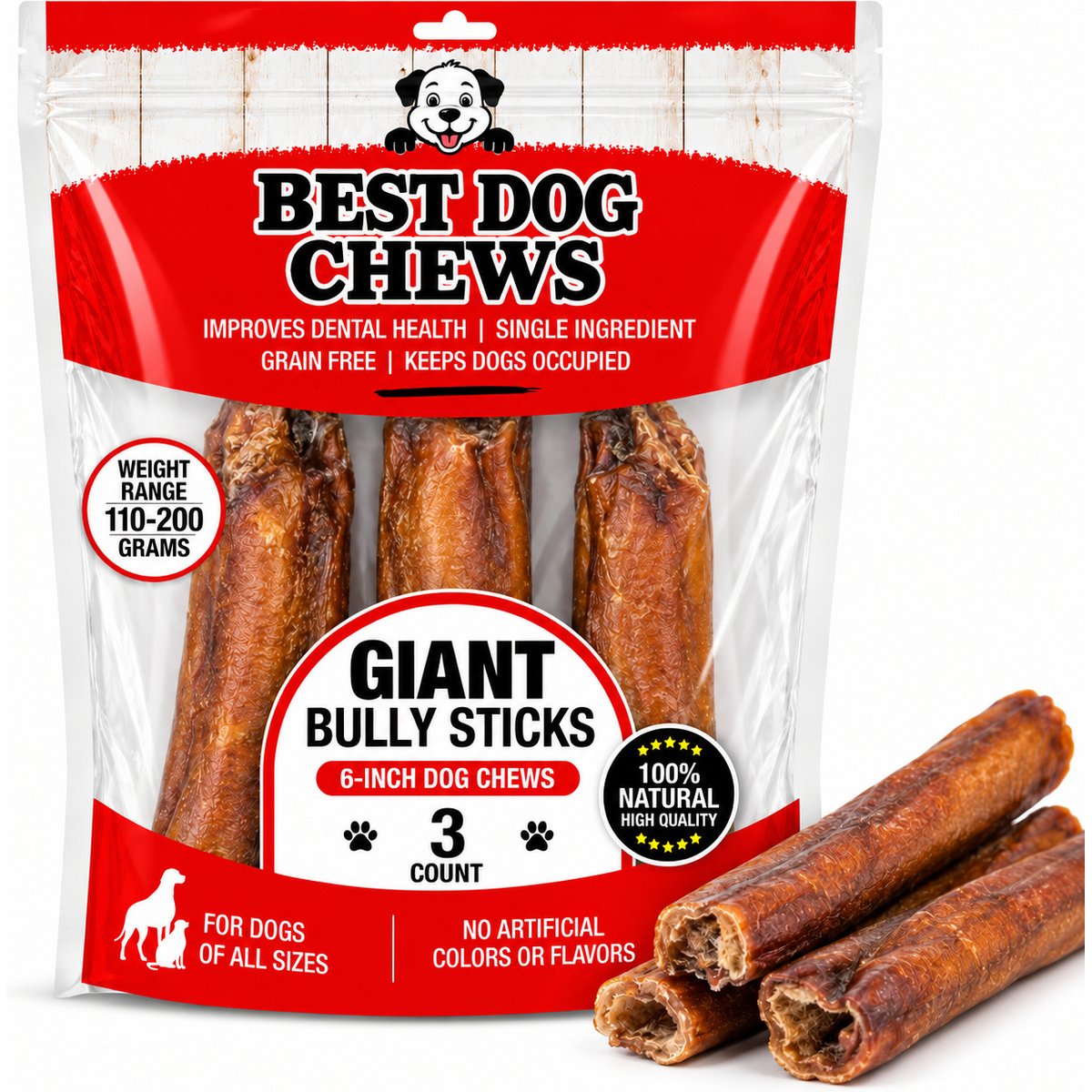 Best Dog Chews Giant 6-in Bully Sticks Dog Treats, 3 count