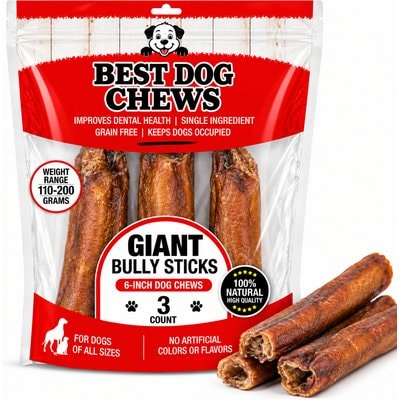 Best Dog Chews Best Dog Chews Giant 6-in Bully Sticks Dog Treats, 3 count