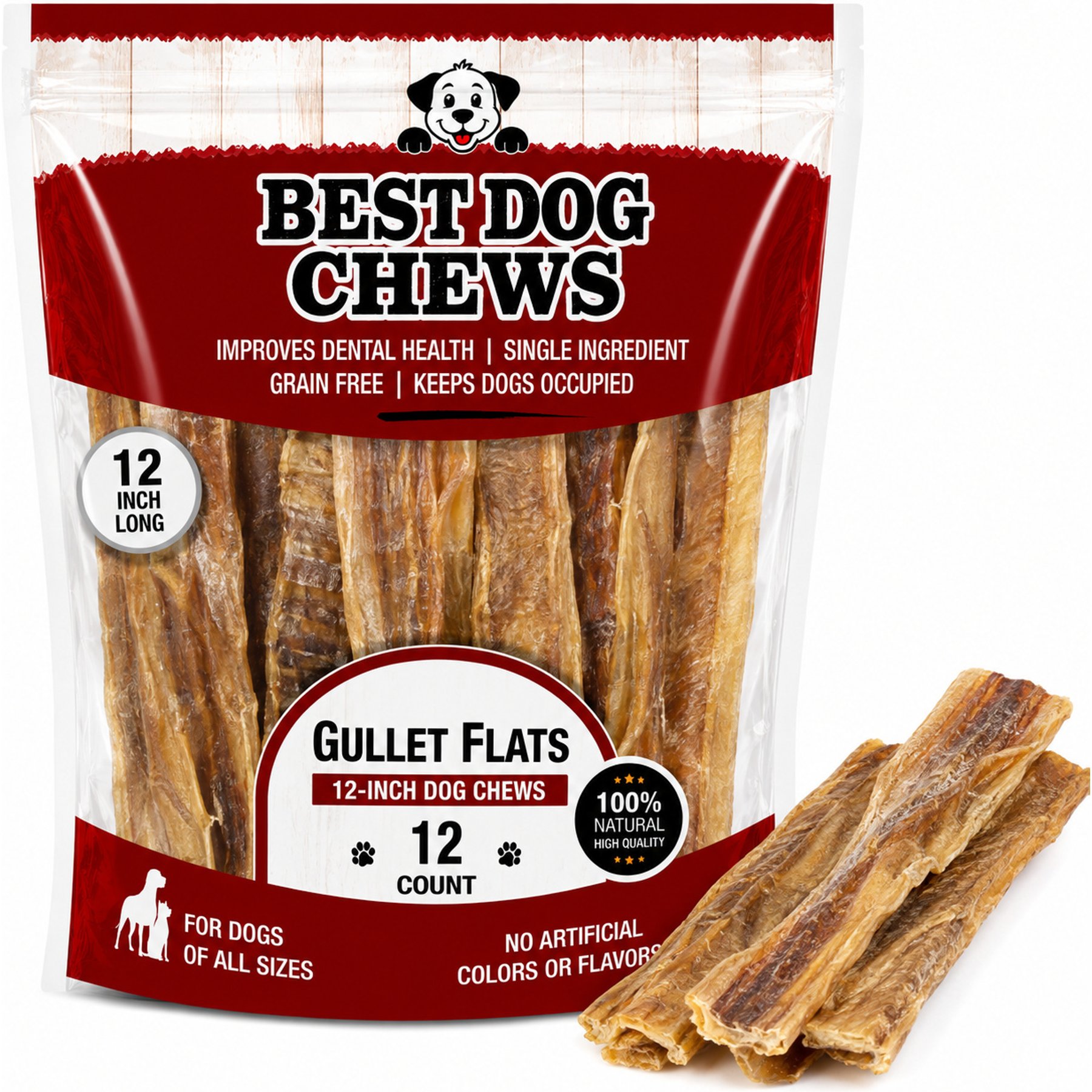 Best Dog Chews Gullet Flats Beef Flavored 12-in Dog Chews, 12 count