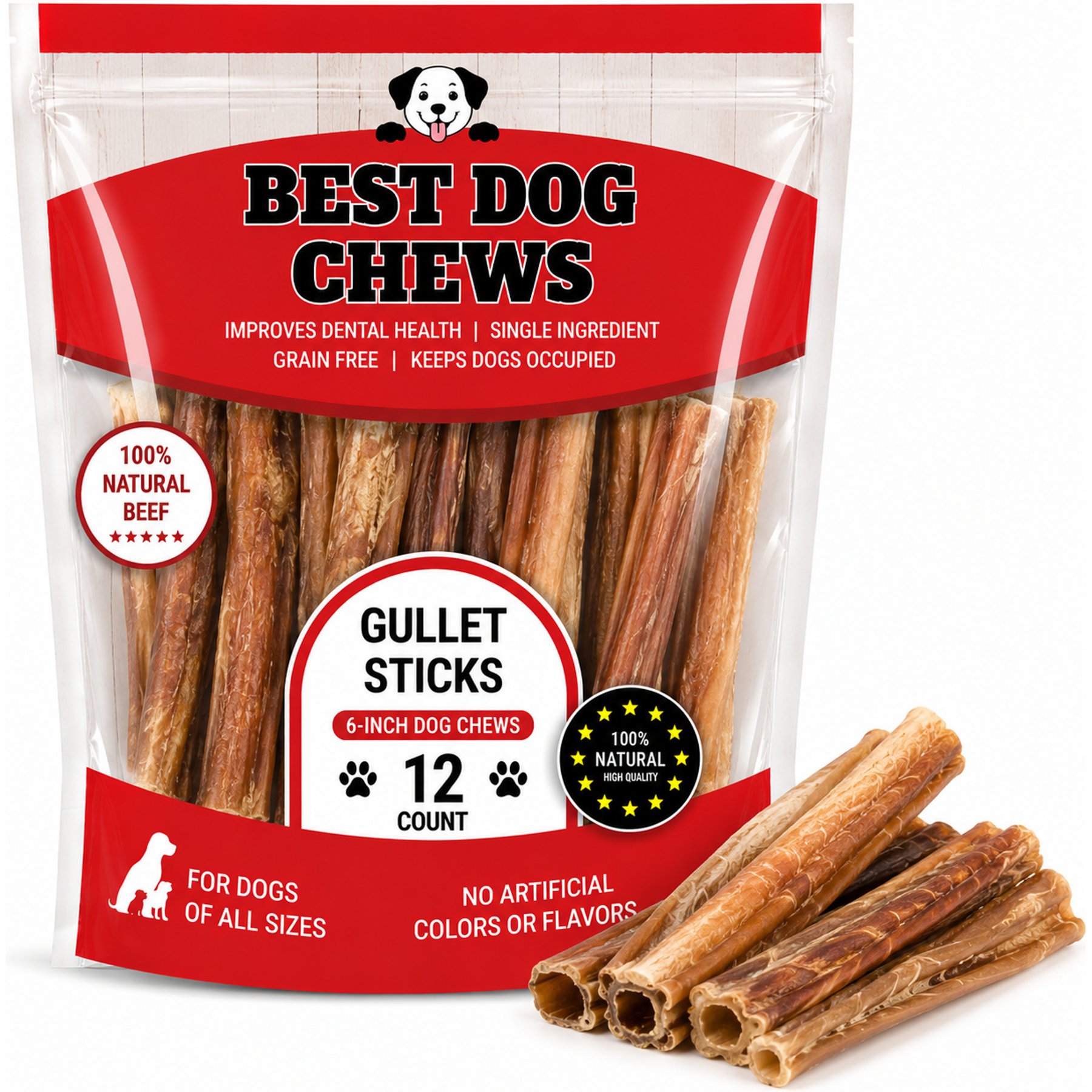 Best Dog Chews Gullet Sticks Beef Flavored 6-in Dog Chews, 12 count