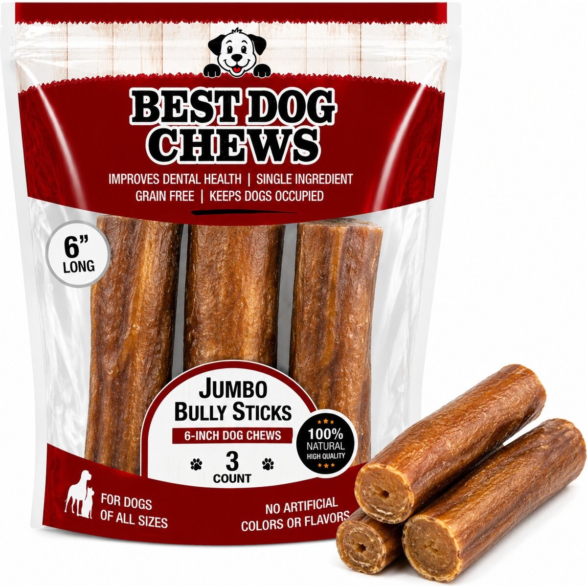 Best Dog Chews Jumbo 6-in Bully Sticks Dog Treats, 3 count