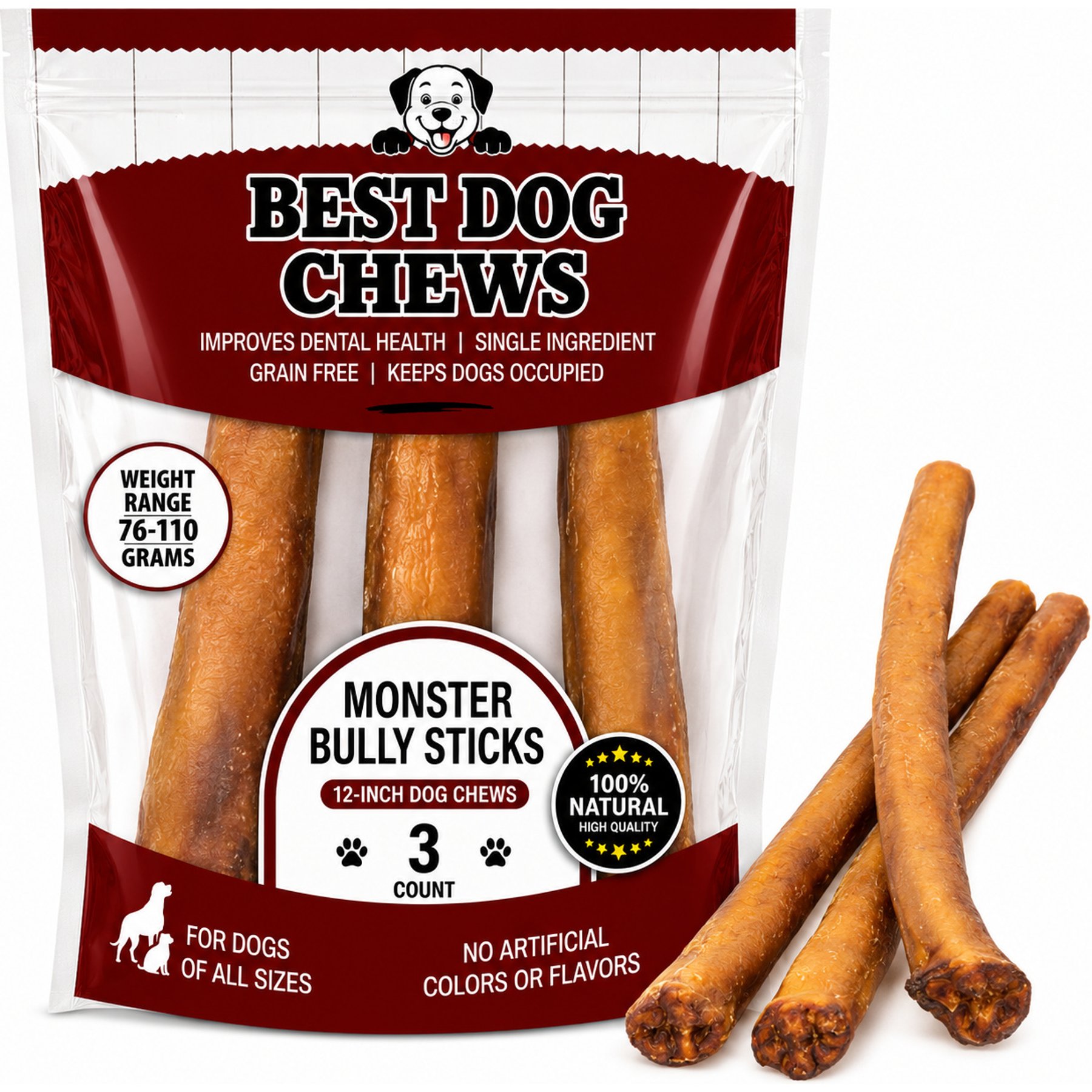 Best Dog Chews Monster 12-in Bully Sticks Dog Treats, 3 count