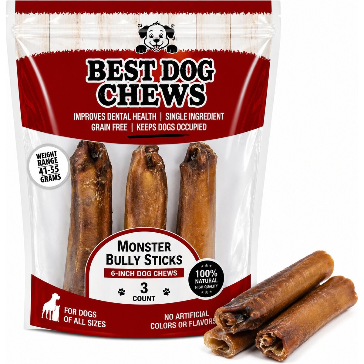 Best Dog Chews Monster 6-in Bully Sticks Dog Treats, 3 count