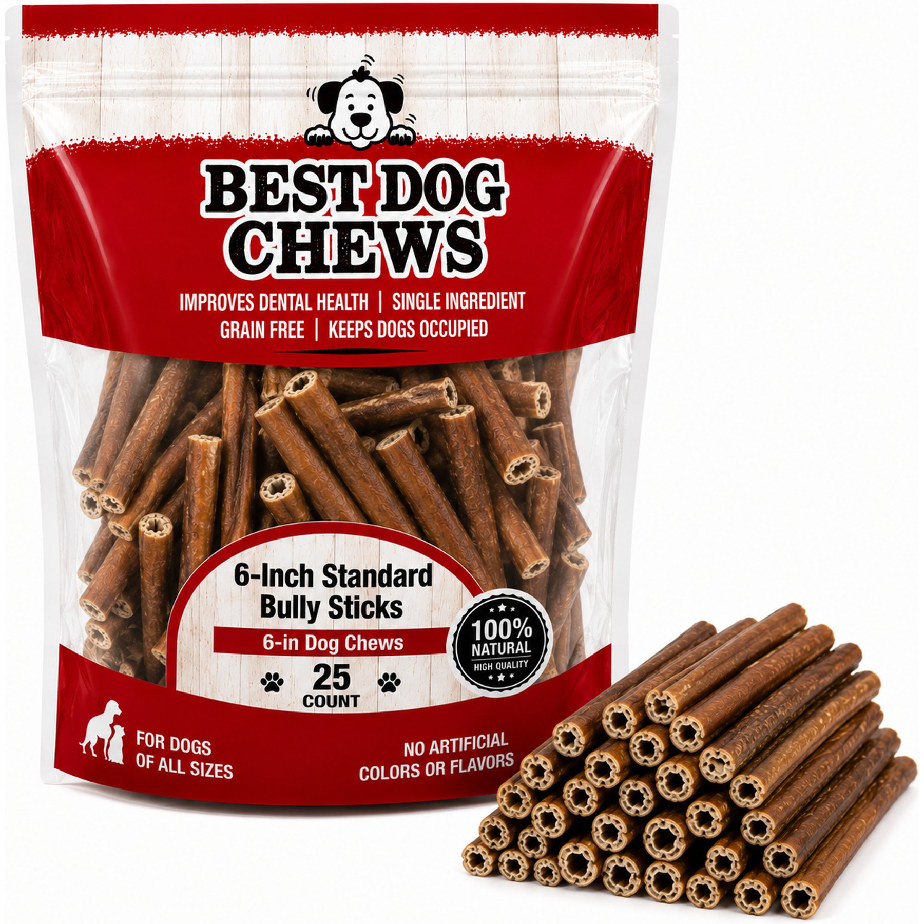 Best Dog Chews Standard 6-in Bully Sticks Dog Treats, 25 count