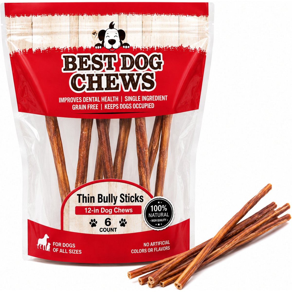 Best Dog Chews Thin 12-in Bully Sticks Dog Treats, 6 count