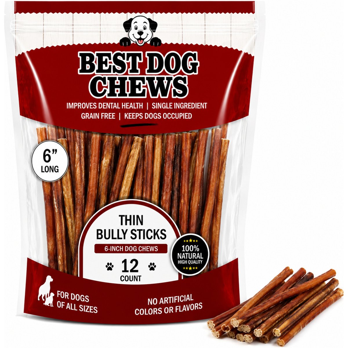 Best Dog Chews Thin 6-in Bully Sticks Dog Treats, 12 count