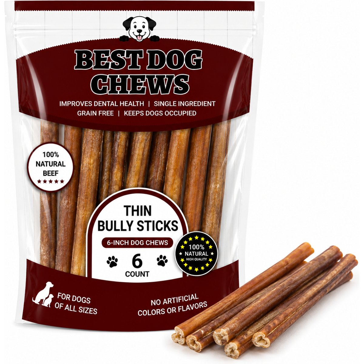 Best Dog Chews Thin 6-in Bully Sticks Dog Treats, 6 count