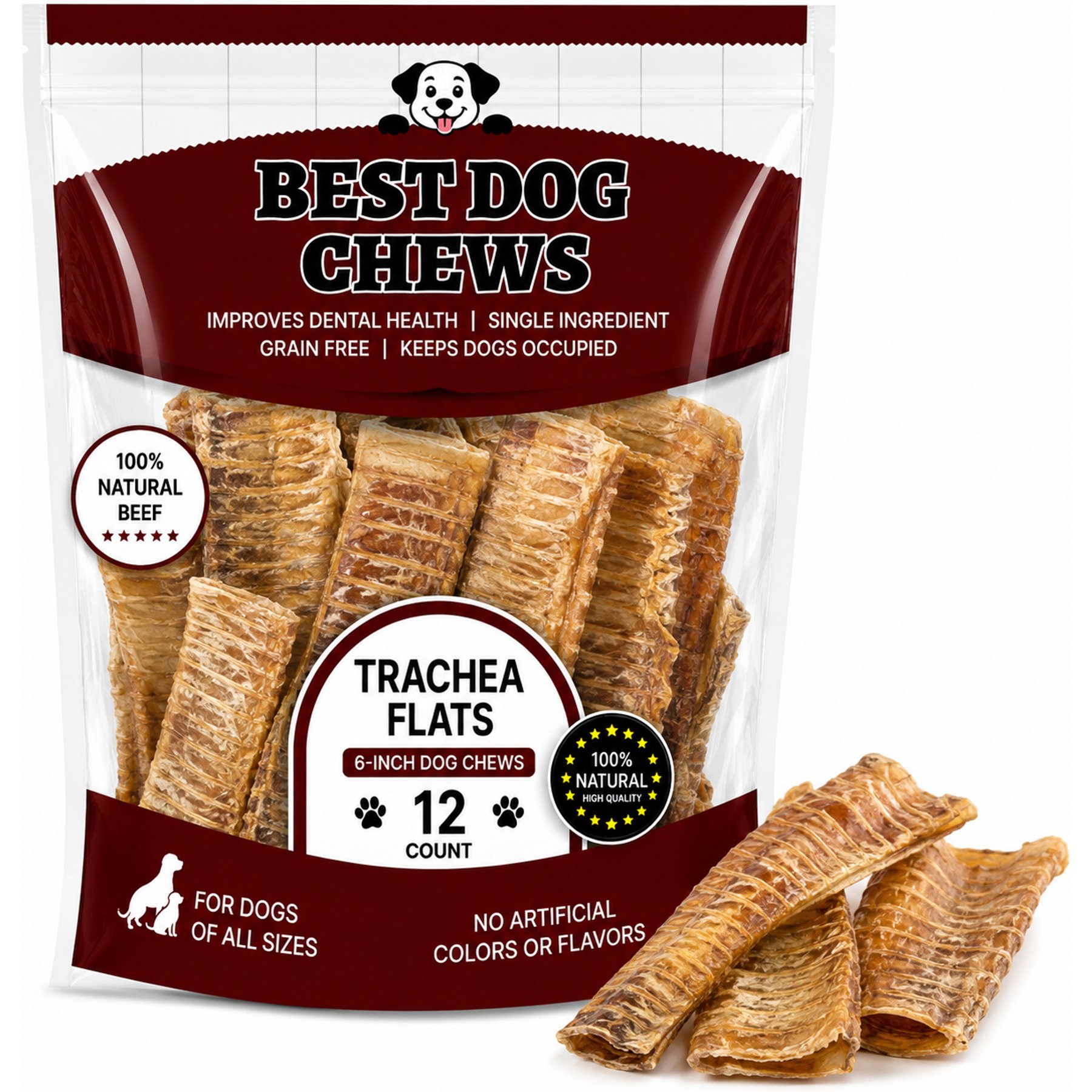 Best Dog Chews Trachea Flats Beef Flavored Dog Chews, 12 count