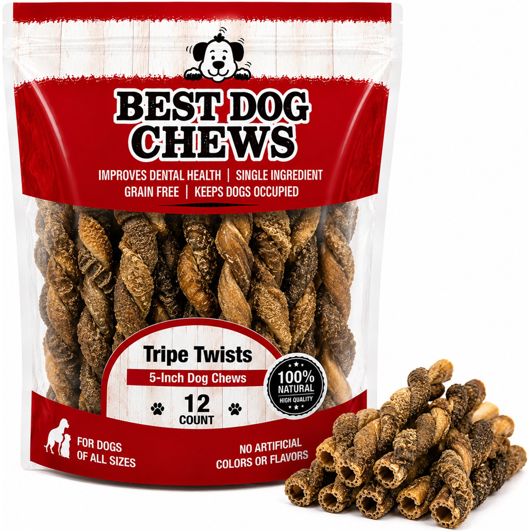 Best Dog Chews Tripe Twist Beef Flavored 5-in Dog Chews, 12 count