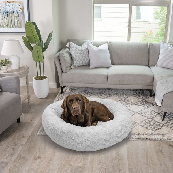 Show full view: Best Friends by Sheri Calming Lux Fur Donut Cuddler Bolster Cat & Dog Bed, Gray, Large slide 1 of 10