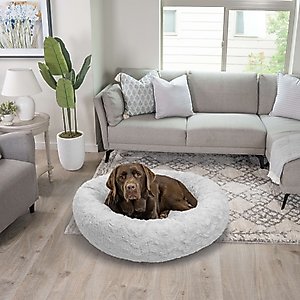 FurHaven Calming Cuddler Long Fur Donut Bolster Dog Bed