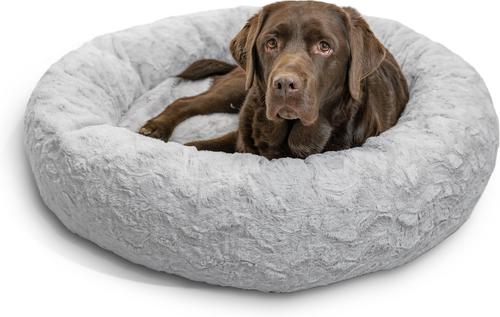 Show full view: Best Friends by Sheri Calming Lux Fur Donut Cuddler Bolster Cat & Dog Bed, Gray, Large slide 2 of 10