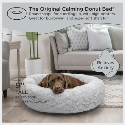 Show full view: Best Friends by Sheri Calming Lux Fur Donut Cuddler Bolster Cat & Dog Bed, Gray, Large slide 5 of 10