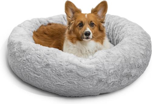 Show full view: Best Friends by Sheri Calming Lux Fur Donut Cuddler Bolster Cat & Dog Bed, Grey, Medium slide 2 of 10