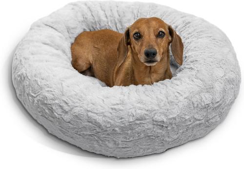 Show full view: Best Friends by Sheri Calming Lux Fur Donut Cuddler Bolster Cat & Dog Bed, Grey, Small slide 2 of 10