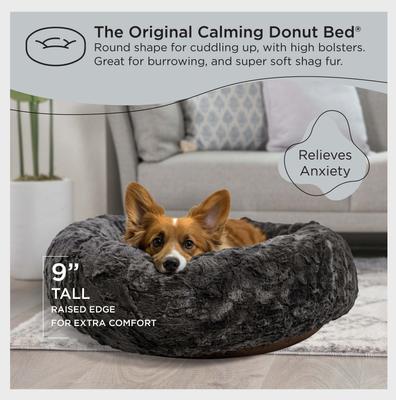 Show full view: Best Friends by Sheri Calming Lux Fur Donut Cuddler Bolster Cat & Dog Bed, Mink, Medium slide 6 of 11