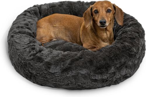 Show full view: Best Friends by Sheri Calming Lux Fur Donut Cuddler Bolster Cat & Dog Bed, Mink, Small slide 2 of 10