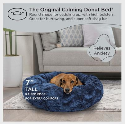 Show full view: Best Friends by Sheri Calming Lux Fur Donut Cuddler Bolster Cat & Dog Bed, Navy, Small slide 5 of 10