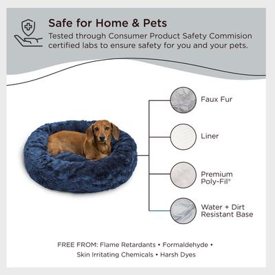 Show full view: Best Friends by Sheri Calming Lux Fur Donut Cuddler Bolster Cat & Dog Bed, Navy, Small slide 7 of 10